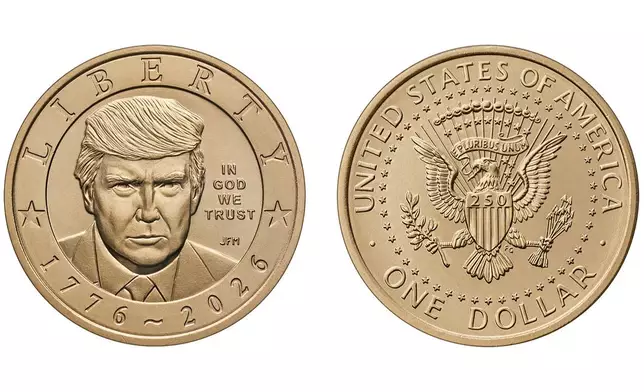 The U.S. Mint has started producing a new $1 coin featuring President Donald Trump's image. (AP Graphic/Treasury Department)