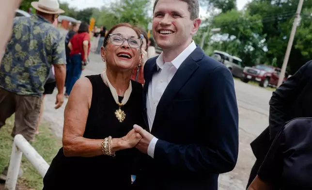Democratic Senate candidate James Talarico shakes hands with voters at a rally on Monday, July 13, 2026, in Del Rio, Texas. (AP Photo/Brenda Bazán)
