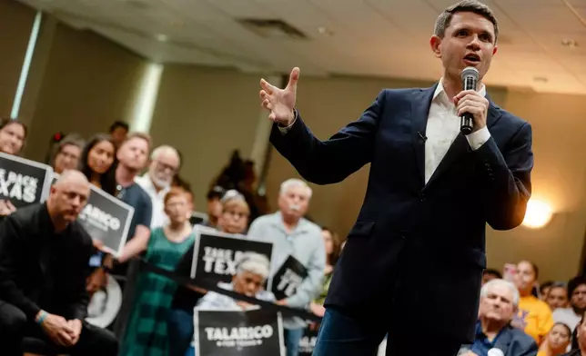 Democratic Senate candidate James Talarico speaks at a rally on Monday, July 13, 2026, in Eagle Pass, Texas. (AP Photo/Brenda Bazán)