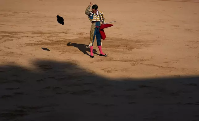 Spanish bullfighter David Galván before the start of a bullfight at the San Fermín festival in Pamplona, northern Spain, Wednesday, July 8, 2026. (AP Photo/Miguel Oses)