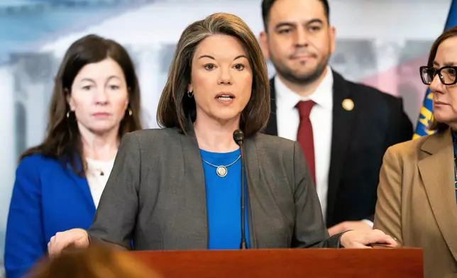 FILE - Rep. Angie Craig, D-Minn., speaks at a news conference at the Capitol, Jan. 15, 2026, in Washington. (AP Photo/Allison Robbert, File)
