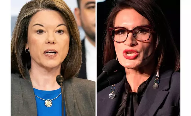 FILE - This photo combination shows Rep. Angie Craig, D-Minn., left, Jan. 15, 2026, in Washington and Minnesota Lt. Gov. Peggy Flanagan, Nov. 5, 2024, in St. Paul, Minn. (AP Photo/Allison Robbert, Abbie Parr, file)