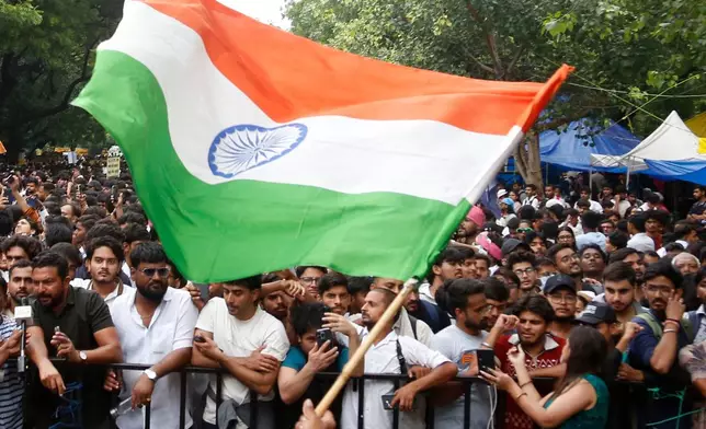Supporters gather at the camping site of the Cockroach Janta Party at Jantar Mantar in New Delhi, Tuesday, July 21, 2026. (AP Photo/Shekhar Yadav)