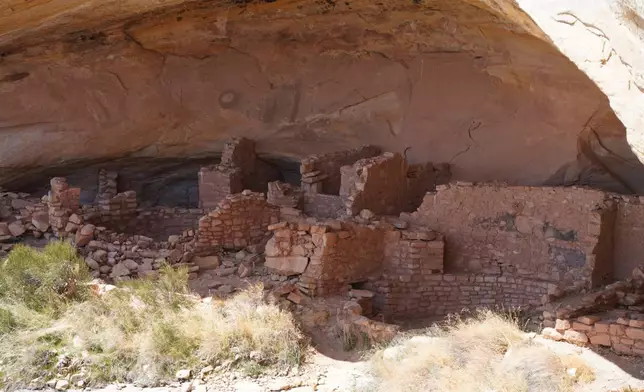 FILE - A section of ancient dwellings are seen during U.S. Interior Secretary Deb Haaland's tour along the Butler Wash trail at Bears Ears National Monument, April 8, 2021, near Blanding, Utah. (AP Photo/Rick Bowmer, Pool, File)