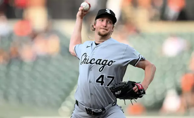 Chicago White Sox pitcher Erick Fedde throws during the first inning of a baseball game against the Baltimore Orioles, Tuesday, June 30, 2026, in Baltimore. (AP Photo/Nick Wass)
