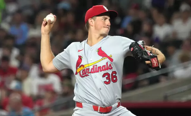 St. Louis Cardinals pitcher Michael McGreevy throws against the Arizona Diamondbacks in the first inning of a baseball game, Friday, July 17, 2026, in Phoenix. (AP Photo/Rick Scuteri)