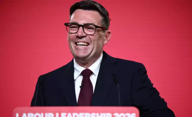 Andy Burnham speaks after being confirmed as the Labour Party's new leader and the country's next prime minister, during 'Labour's Special Conference' in central London, Friday July 17, 2026. (Henry Nicholls/Pool Photo via AP)
