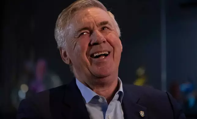 Brazil's national soccer coach Carlo Ancelotti smiles during an interview in Rio de Janeiro, Wednesday, July 29, 2026. (AP Photo/Bruna Prado)