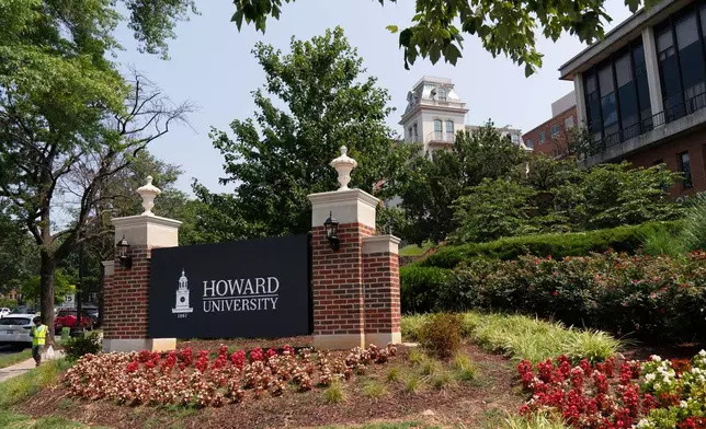 FILE - A sign welcomes people to the Howard University campus in Washington on July 6, 2021. (AP Photo/Jacquelyn Martin, File)