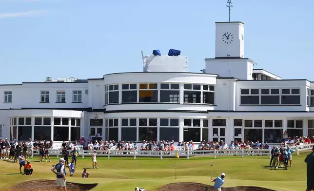 Spain's Angel Hidalgo on the 18th green during a practice round at the British Open Golf Championship at Royal Birkdale, Southport, England, Monday, July 13, 2026. (AP Photo/Peter Morrison)
