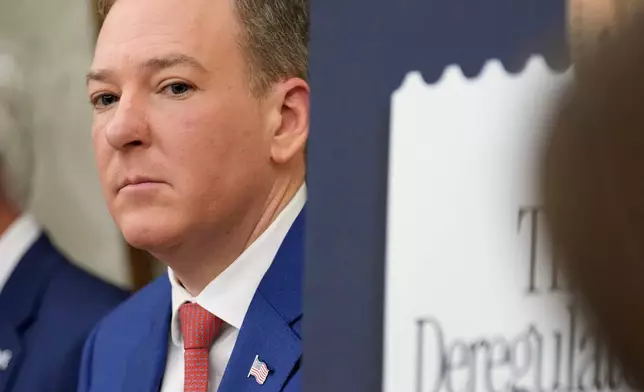 FILE - Lee Zeldin, Environmental Protection Agency administrator, listens during an event about loosening a federal refrigerant rule, in the Oval Office at the White House, May 21, 2026, in Washington. (AP Photo/Jacquelyn Martin, File)