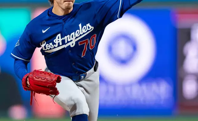 Los Angeles Dodgers starting pitcher Justin Wrobleski delivers during the first inning of a baseball game against the Philadelphia Phillies, Tuesday, July 21, 2026, in Philadelphia. (AP Photo/Chris Szagola)
