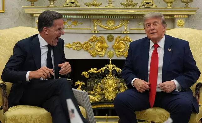 President Donald Trump meets with NATO Secretary General Mark Rutte in the Oval Office at the White House, Wednesday, June 24, 2026, in Washington. (AP Photo/Jacquelyn Martin)