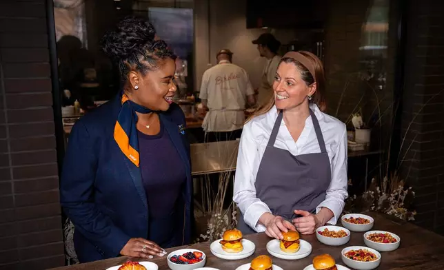Birdee's head pastry chef and partner Renata Ameni with JetBlue crewmember. Photo courtesy of JetBlue.