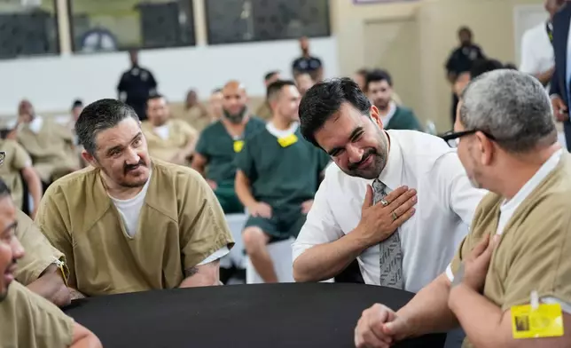 New York City Mayor Zohran Mamdani speaks with inmates on Rikers Island as they watch the World Cup semifinal soccer match between England and Argentina on Wednesday, July 15, 2026, in New York. (AP Photo/Seth Wenig)