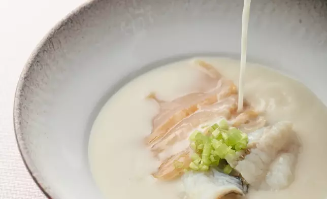 A four-hour boiled white pepper broth with geoduck, wild sole and rice noodles, offering comforting flavours and finished tableside.