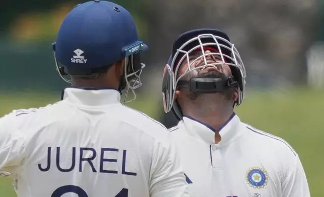 India's Rishabh Pant celebrates his fifty runs during day two of the second cricket test match between Sri Lanka and India in Colombo, Sri Lanka, Monday, Aug. 24, 2026. (AP Photo/Eranga Jayawardena)