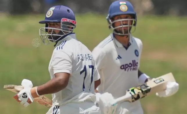 India's Rishabh Pant India's Dhruv Jurel run between the wickets during day two of the second cricket test match between Sri Lanka and India in Colombo, Sri Lanka, Monday, Aug. 24, 2026. (AP Photo/Eranga Jayawardena)