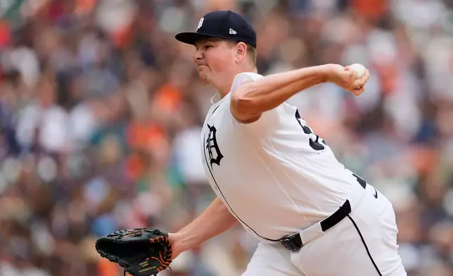 Detroit Tigers pitcher Drew Sommers throws against the Chicago White Sox during the fifth inning of a baseball game Saturday, Aug. 15, 2026, in Detroit. (AP Photo/Paul Sancya)