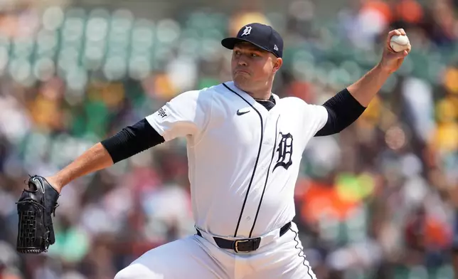 Detroit Tigers pitcher Tarik Skubal throws against the Baltimore Orioles during the first inning of a baseball game Wednesday, July 29, 2026, in Detroit. (AP Photo/Paul Sancya)