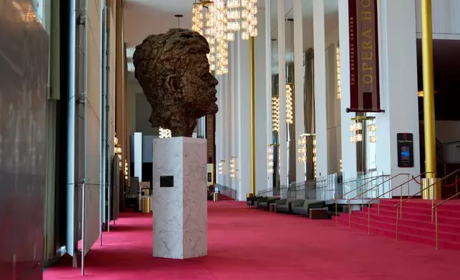 The bust of President John F. Kennedy is displayed in the Grand Foyer at the Kennedy Center, Thursday, Aug. 27, 2026 in Washington. (Photo/Pablo Martinez Monsivais)