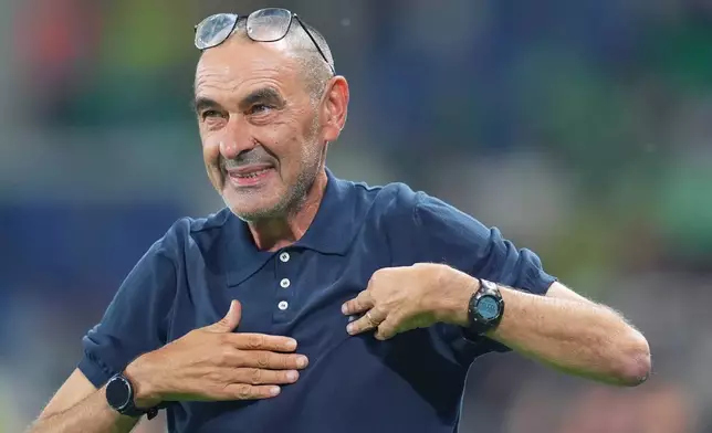 Atalanta's Head Coach Maurizio Sarri during the Serie A soccer match between Atalanta and Sassuolo in Bergamo, Italy, Sunday, Aug. 23, 2026. (Spada/LaPresse via AP)