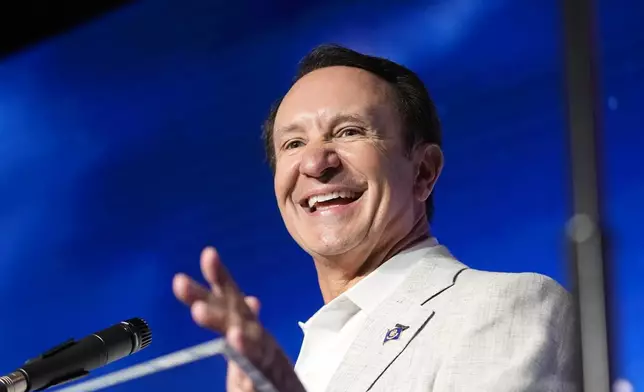 Louisiana Gov. Jeff Landry speaks during an event with SpaceX announcing a deal to build a new spaceport in his state, Tuesday, Aug. 25, 2026, in Abbeville, La. (AP Photo/Gerald Herbert)