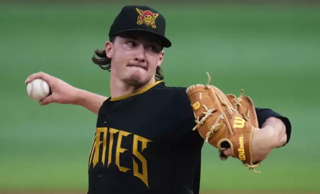 Pittsburgh Pirates pitcher Bubba Chandler delivers during the first inning of a baseball game against the Boston Red Sox in Pittsburgh, Friday, Aug. 14, 2026. (AP Photo/Gene J. Puskar)