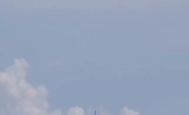 NASA Administrator Jared Isaacman leads a flight of his personally owned F-5 Tiger II aircraft on a flyby of Launch Complex 39A where a SpaceX Falcon Heavy rocket with NASA's Nancy Grace Roman Space Telescope, encapsulated in a protective payload fairing, is undergoing final launch preparations, Saturday, Aug. 29, 2026, at NASA Kennedy Space Center in Florida. (Joel Kowsky/NASA via AP)