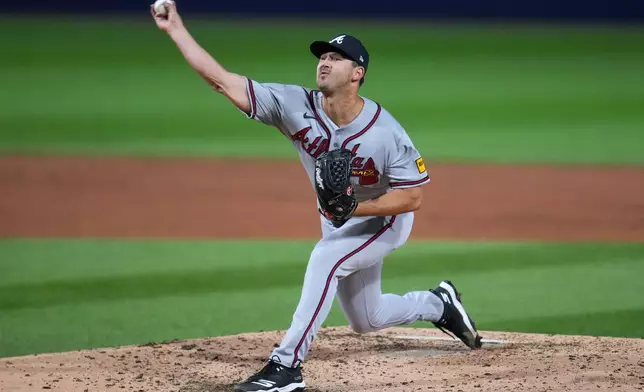 Atlanta Braves' pitcher Tyler Mahle delivers during the third inning of the Little League Classic baseball game against the Milwaukee Brewers in Williamsport, Pa., Sunday, Aug. 23, 2026. (AP Photo/Gene J. Puskar)