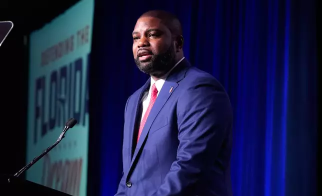 Florida Republican gubernatorial candidate Byron Donalds speaks to supporters during at a primary election party Tuesday, Aug. 18, 2026, in Orlando, Fla. (AP Photo/John Raoux)