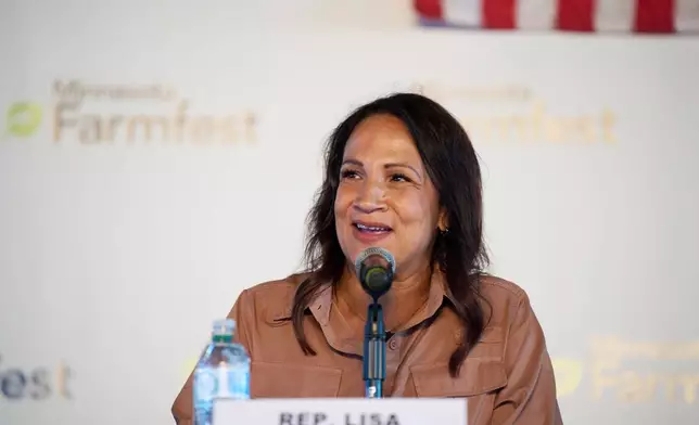 Minnesota House Speaker Lisa Demuth, a Republican gubernatorial candidate, speaks during a Minnesota Governor Candidate Forum in Morgan, Minn., Wednesday, Aug. 5, 2026. (AP Photo/Ellen Schmidt)