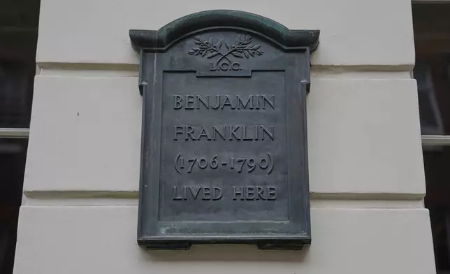The Benjamin Franklin House is pictured in central London, Monday, May 11, 2026. (AP Photo/Kin Cheung)