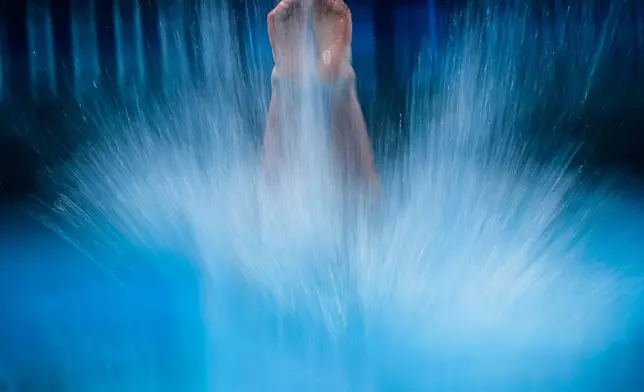 Ukrain's Konovalov Danylo competes during the Men's 1m Springboard Final at the European Aquatics Championships in Saint-Denis near Paris, Saturday, Aug. 1, 2026. (AP Photo/Aurelien Morissard)