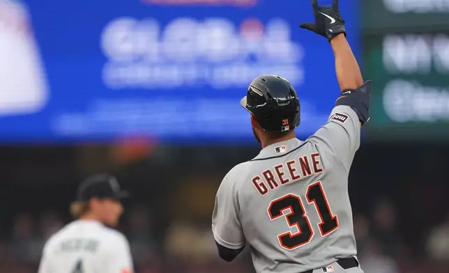 Detroit Tigers Riley Greene (31) rounds the bases after hitting a solo home run against the Seattle Mariners during the top of the fifth inning of a baseball game, Tuesday, Aug 4, 2026, in Seattle. (AP Photo/Eric Hiller)