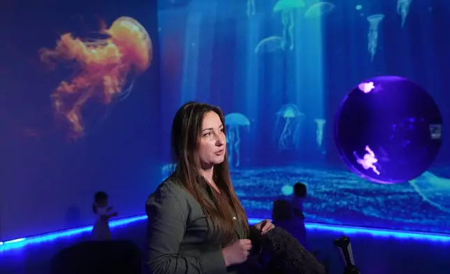 Iryna Pelypkanych, general manger of the Jellyfish Museum, its interviewed at the facility Friday, Aug. 14, 2026, in Pompano Beach, Fla. (AP Photo/Lynne Sladky)
