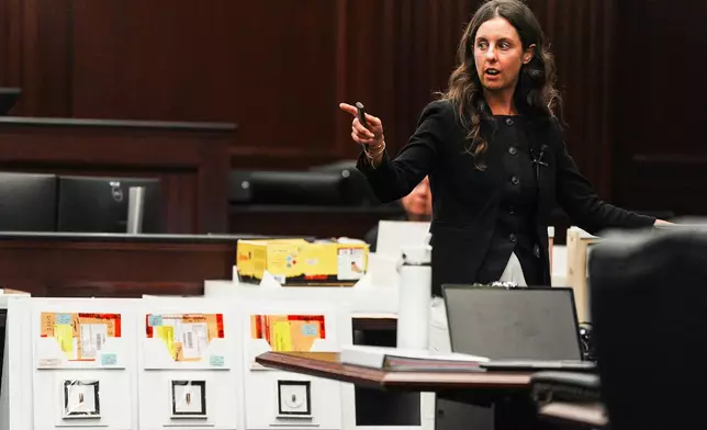 Assistant State Attorney Christina Stifler presents her closing arguments during the Mario Fernandez Saldana trial, Tuesday, Aug. 25, 2026 at the Duval Count Courthouse in Jacksonville, Fla. [Doug Engle/The Florida Times-Union via AP, Pool)