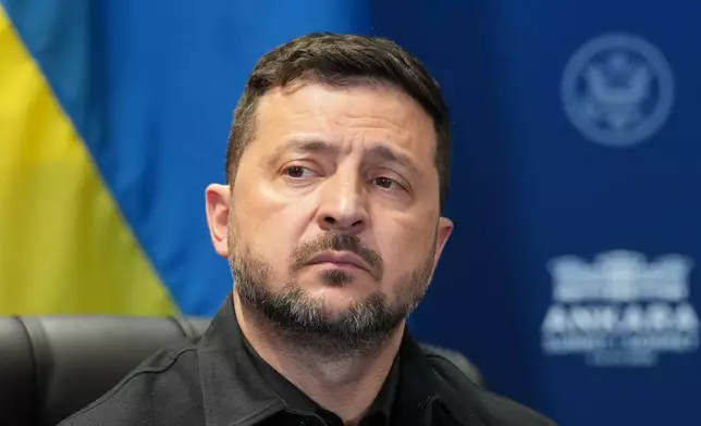 FILE - Ukraine's President Volodymyr Zelenskyy looks od during his meeting with U.S. President Donald Trump on the sidelines of the NATO summit in Ankara, Turkey, on July 8, 2026. (AP Photo/Alex Brandon, File)