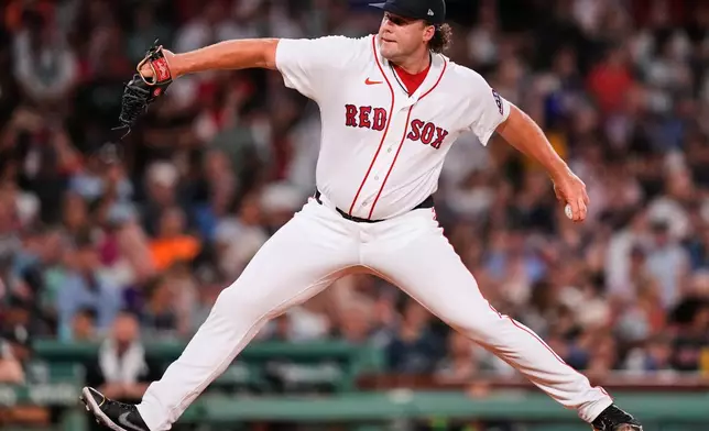 Boston Red Sox's Erik Miller delivers during the sixth inning of a baseball game against the Chicago White Sox, Tuesday, Aug. 4, 2026, in Boston. (AP Photo/Charles Krupa)