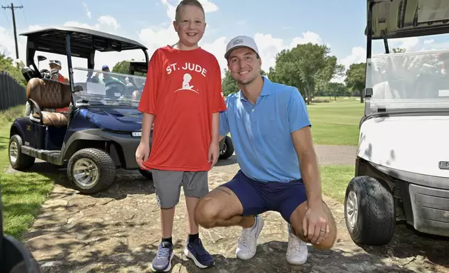 (Memphis, Tenn.) St. Jude patient Brayden shares a special moment with NBA Athlete Luke Kennard during the 2026 Danny Thomas Celebrity-Am, Aug. 13, 2026 in Memphis, Tennessee. Events throughout FedEx St. Jude Championship week share the message of hope while connecting golf fans across the world to the mission of St. Jude Children’s Research Hospital: Finding cures. Saving children.®