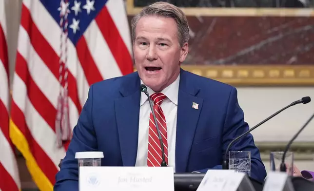 FILE - Sen. Jon Husted, R-Ohio, speaks during an event in the Indian Treaty Room of the Eisenhower Executive Office Building on the White House complex on March 4, 2026, in Washington. (AP Photo/Jacquelyn Martin, File)