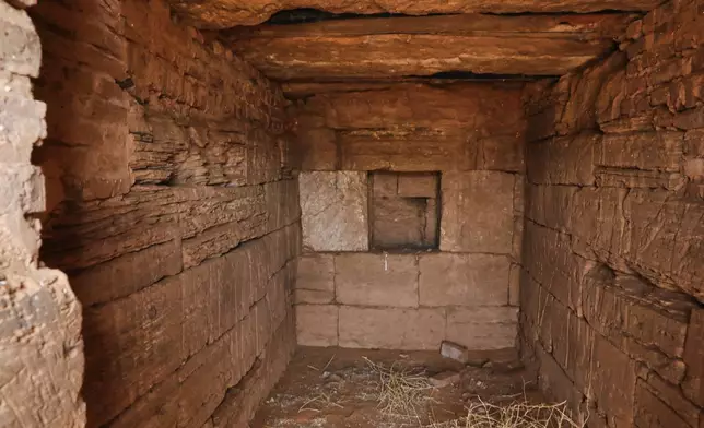 The burial chamber is inside a pyramid at the Meroe archaeological site in Bejrawiya, Sudan, Saturday, Aug. 1, 2026. (AP Photo/Mohnd Blal)