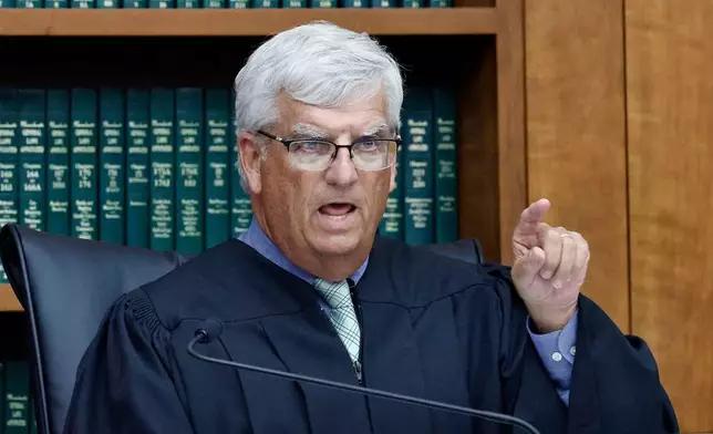 Judge William Sullivan admonishes the prosecution after their witness Dr. Kirk Heilbrun brought up the Catholic religion during his testimony about the mental state of Lindsay Clancy during Clancy's murder trial at Plymouth Superior Court, Monday, Aug. 24, 2026 in Plymouth, Mass. (Greg Derr/The Patriot Ledger via AP, Pool)