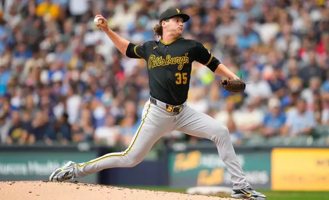 Pittsburgh Pirates pitcher Braxton Ashcraft throws during the third inning of a baseball game against the Milwaukee Brewers Thursday, Aug. 6, 2026, in Milwaukee. (AP Photo/Kayla Wolf)