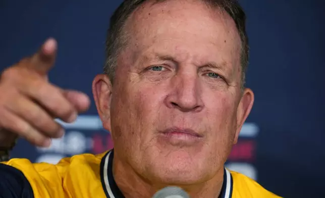 Milwaukee Brewers manager Pat Murphy talks with reporters before the Little League Classic baseball game against the Atlanta Braves in Williamsport, Pa., Sunday, Aug. 23, 2026. (AP Photo/Gene J. Puskar)