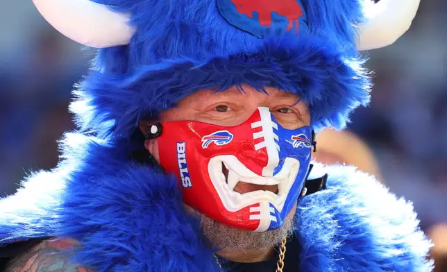 A Buffalo Bills fan looks on during an NFL preseason football game against the Carolina Panthers in Orchard Park, N.Y., Saturday, Aug. 15, 2026. (AP Photo/Jeffrey T. Barnes)