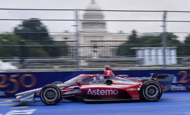 Race car driver Josef Newgarden is seen as drivers take practice runs prior to Sunday's Freedom 250 Grand Prix auto race in Washington, Saturday, Aug. 22, 2026.(AP Photo/Alex Brandon)