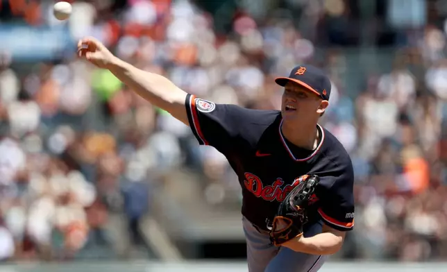 Detroit Tigers pitcher Troy Melton throws against the San Francisco Giants during the first inning of a baseball game in San Francisco, Sunday, Aug. 9, 2026. (AP Photo/Jed Jacobsohn)