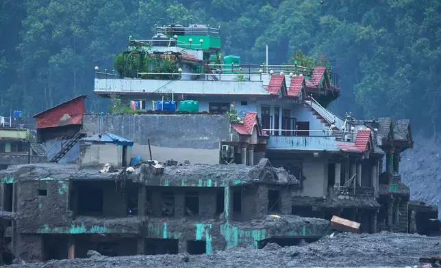 Damage in the aftermath of flash floods in Devighat in the Nuwakot district in Nepal, Thursday, Aug 27, 2026. (AP Photo/Niranjan Shrestha)