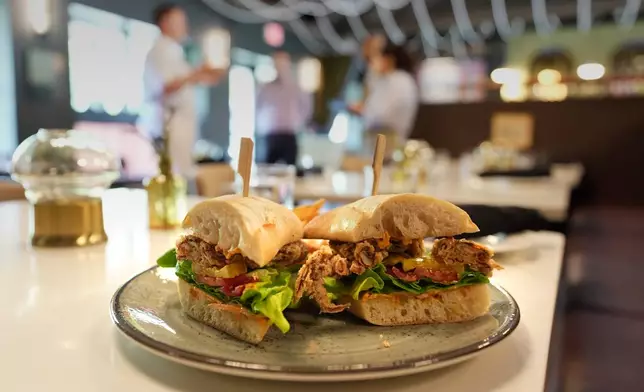A breaded green crab sandwich is served at Signal restaurant Tuesday, June 16, 2026, in Kennebunk, Maine. (AP Photo/Robert F. Bukaty)